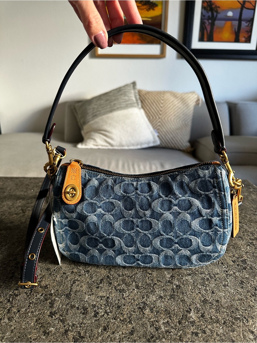 NWT Coach Swinger Shoulder Bag in Signature Denim with Gold Hardware - Picture 3 of 11